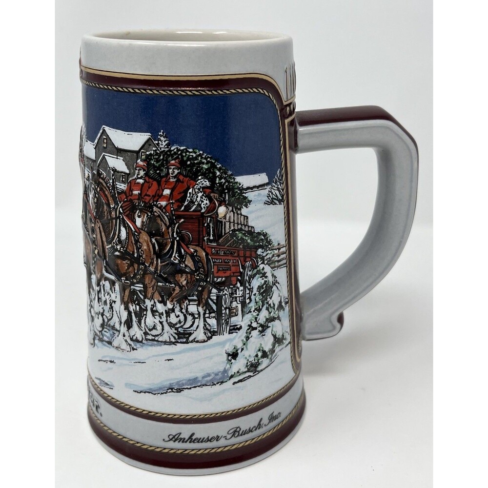 1989 Budweiser Holiday Stein A Winters Evening Clydesdales Ceramarte Brazil